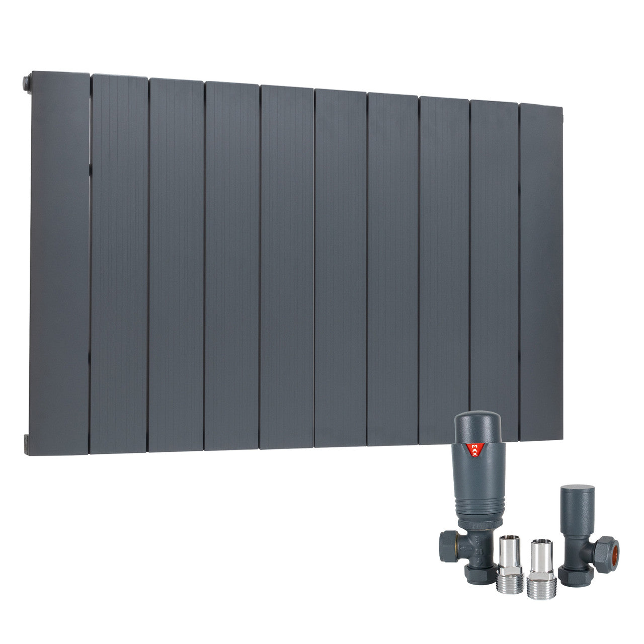 Radiator Anthracite Aluminium Single Horizontal 600 x 945mm with Angled TRV Set