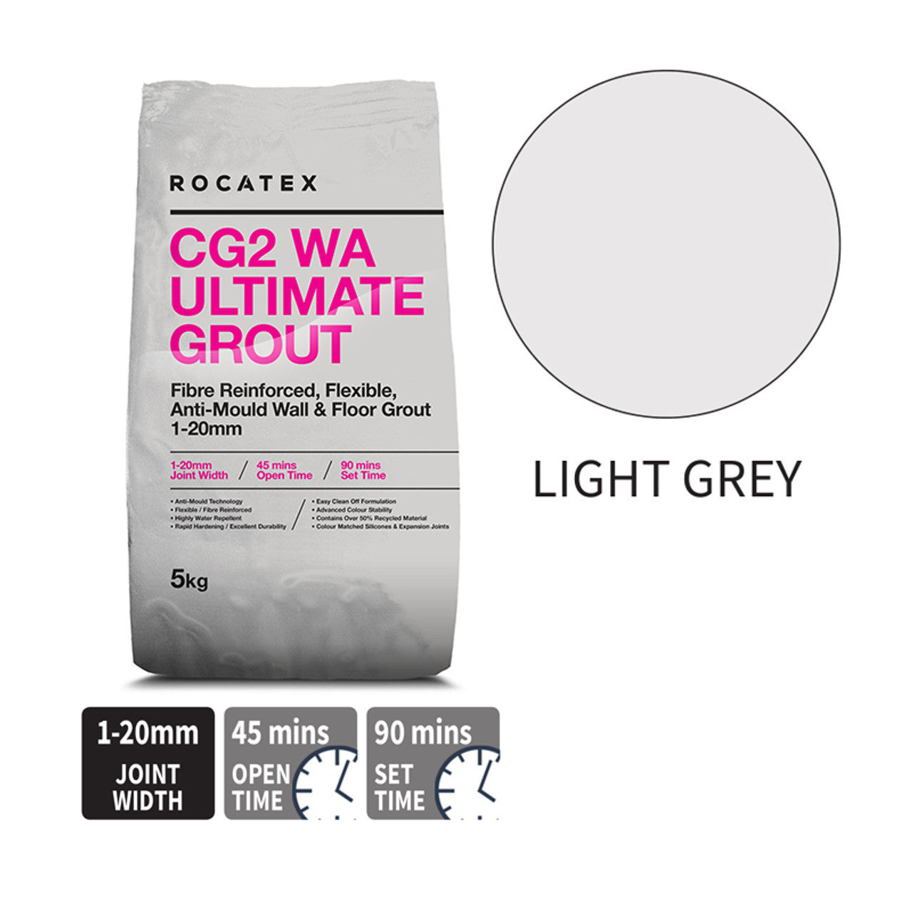 ROCATEX CG2 WA ULTIMATE GROUT - 5KG - LIGHT GREY