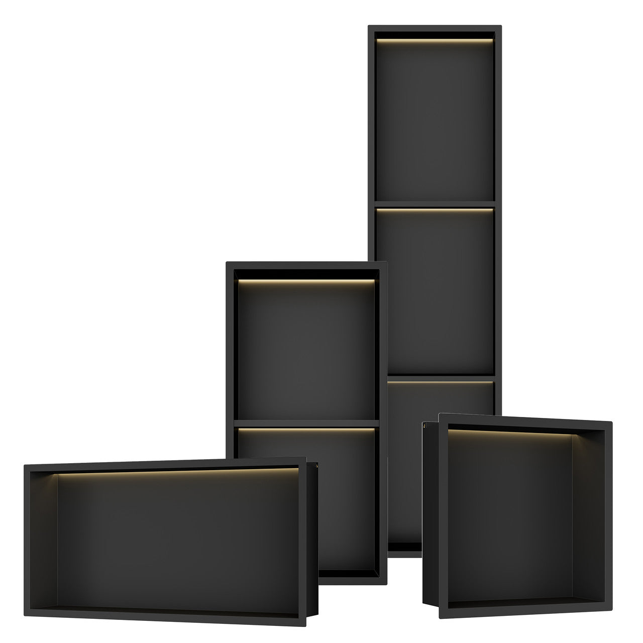 Matte Black Stainless Steel Shower Niches – Standard & Shelved | Optional LED Lighting 