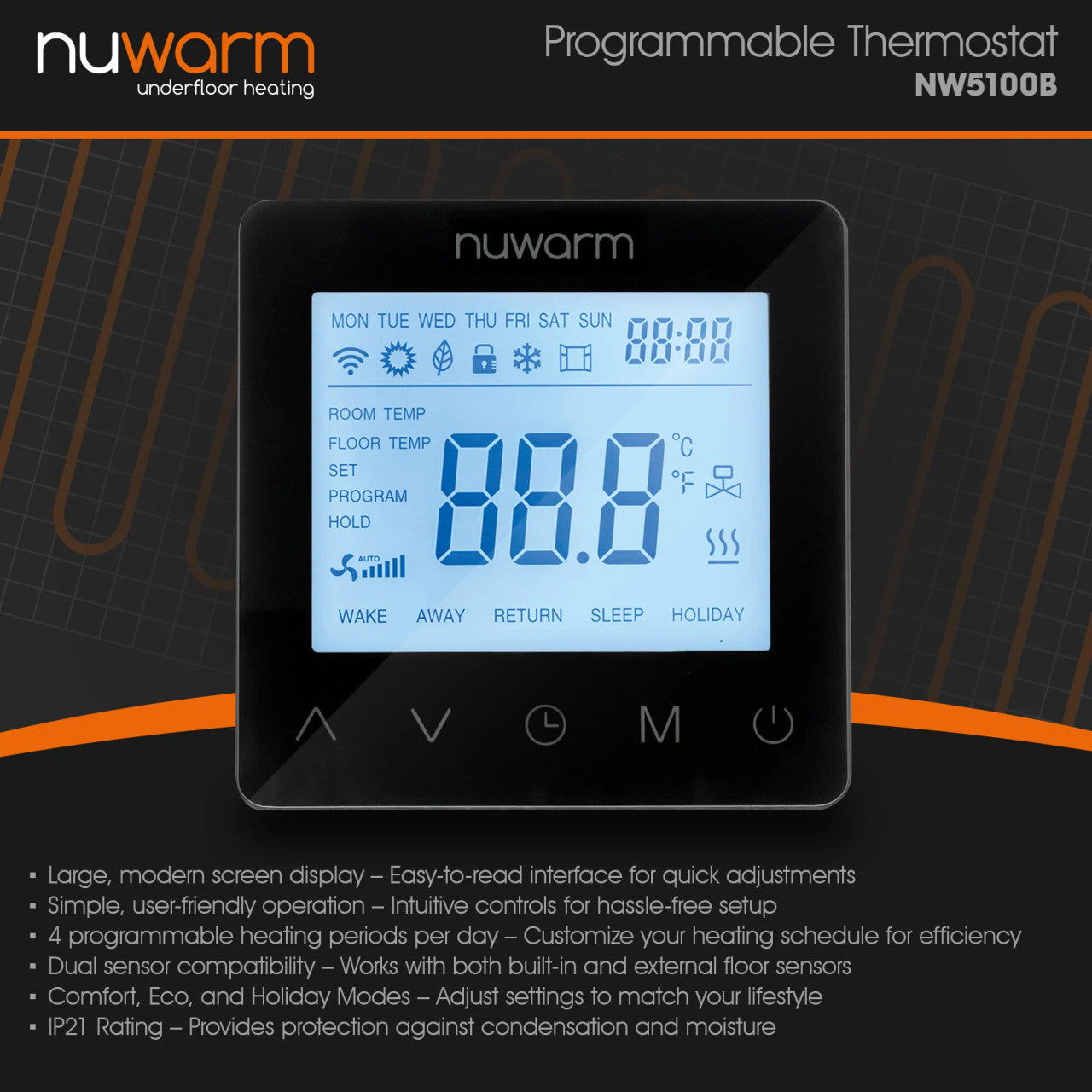 Nuwarm Programmable Thermostat - Black