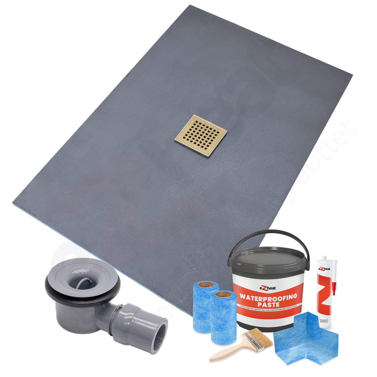 Centre Square Drain Wet Room Shower Tray Former with Waste