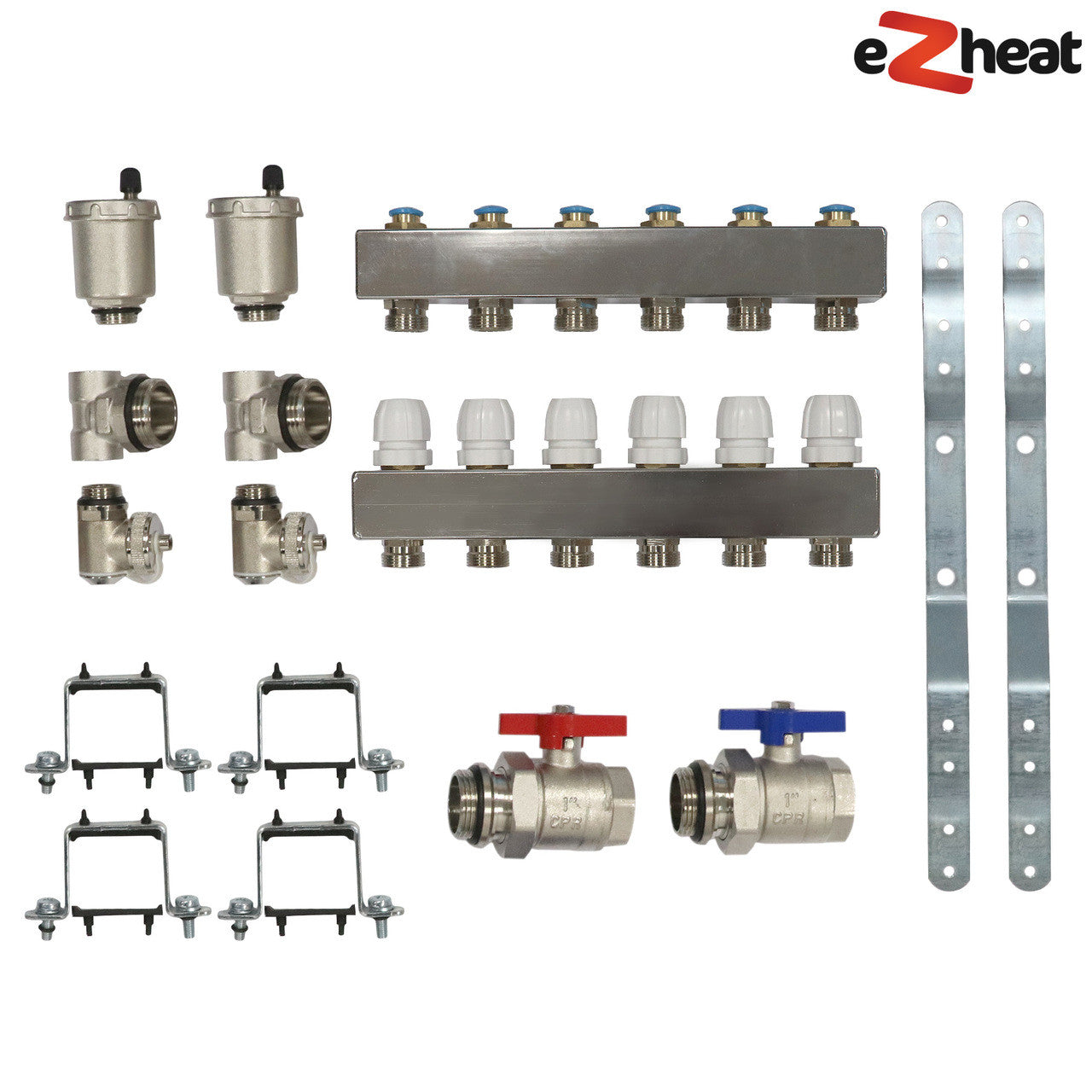 6 Port Stainless Steel Wall Hung Radiator Manifold with Auto Air Vent & Manual Lock Shields Parts