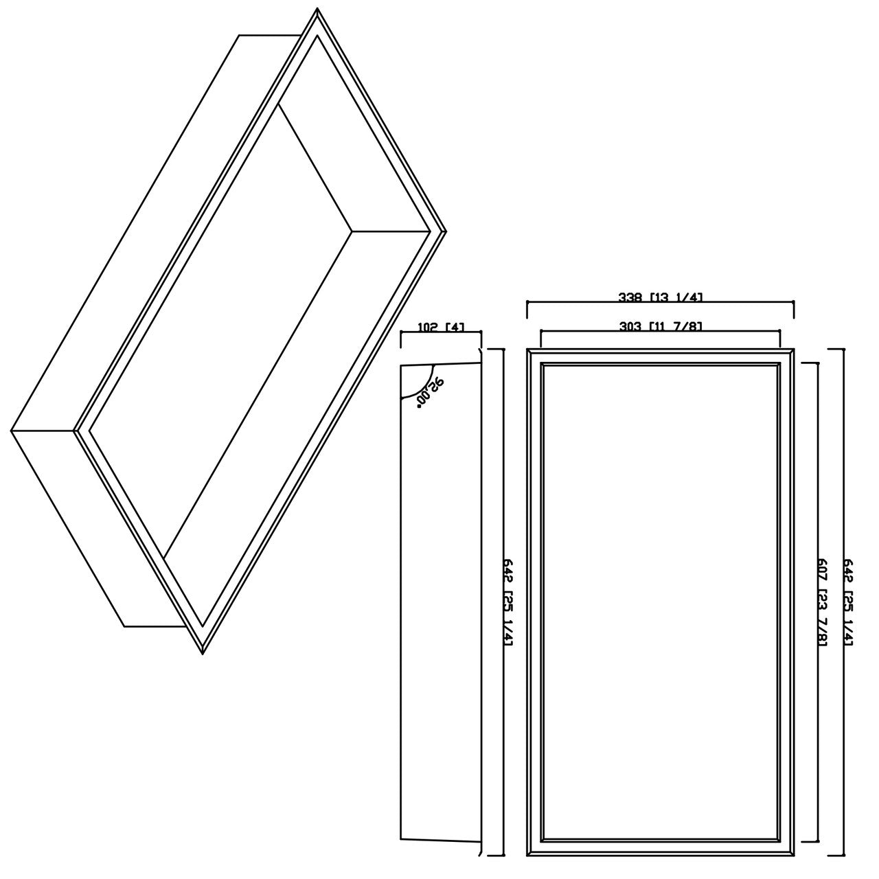 White Bathroom/ Wet Room Waterproof Shower Recessed Alcove Space Saving Storage - Dimensions - Size: 610 x 305 x 103mm
