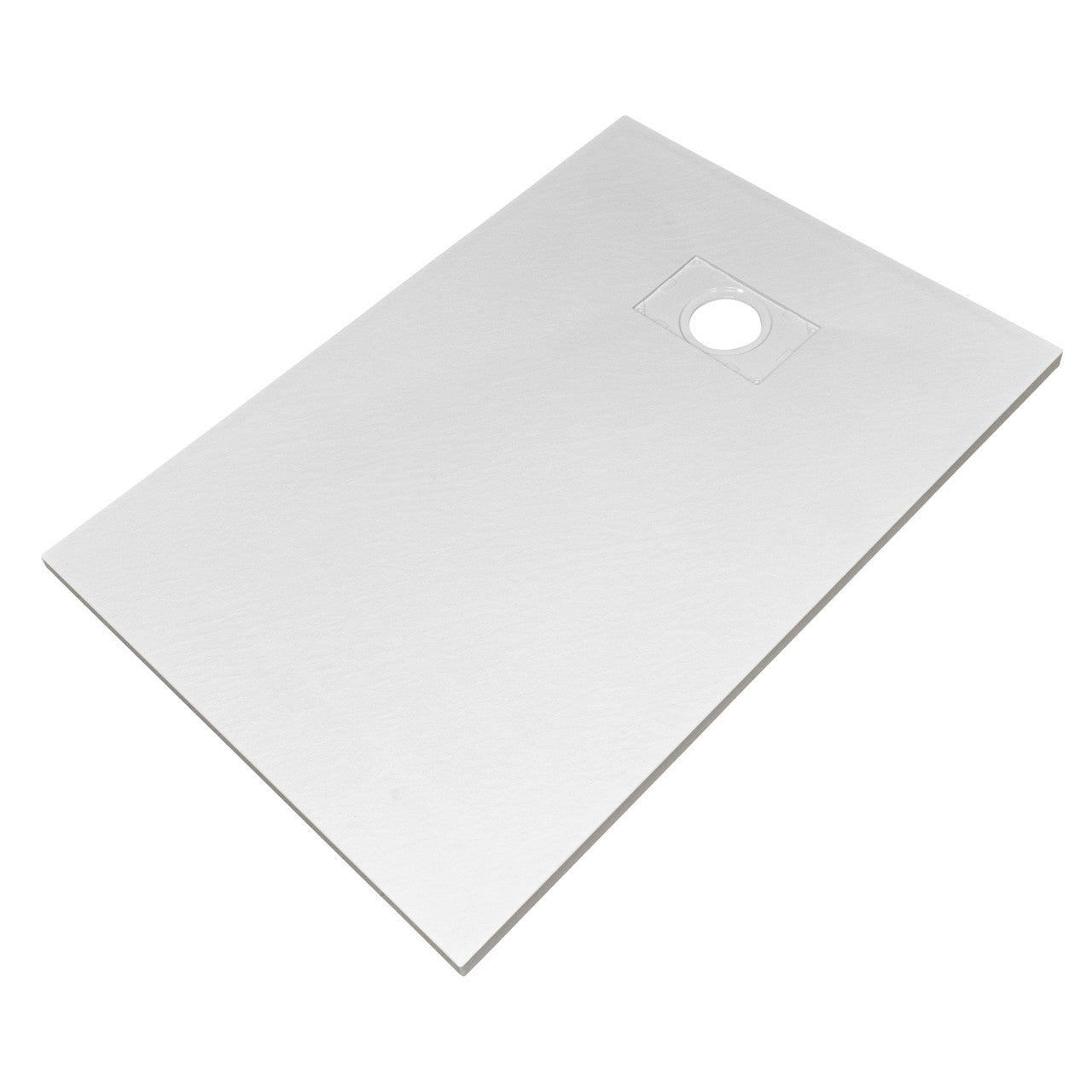 SMC White Slate Stone Effect Shower Trays with Stainless Steel Drain Cover