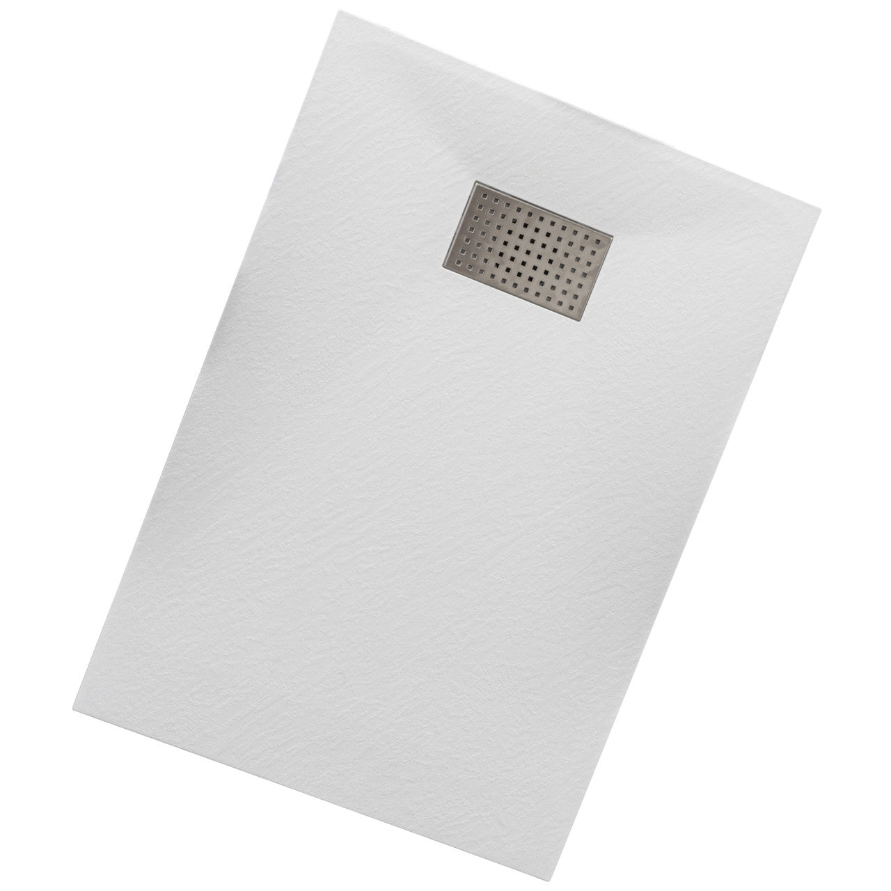 SMC White Slate Stone Effect Shower Trays with Stainless Steel Drain Cover