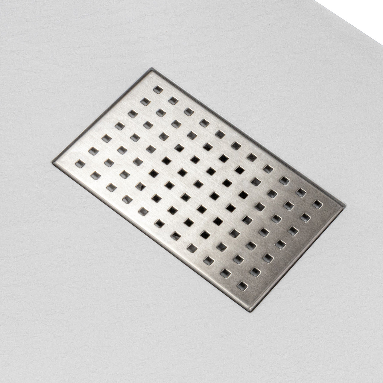 SMC White Slate Stone Effect Shower Trays with Stainless Steel Drain Cover