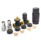 Thermostatic TRV Straight Radiator Valves 1/2" x 15mm Lockshield Pack (Anthracite)