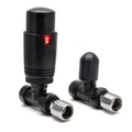THERMOSTATIC TRV STRAIGHT RADIATOR VALVES 1/2" X 15MM LOCKSHIELD PACK (MATTE BLACK)
