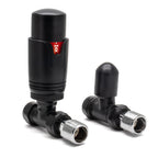 THERMOSTATIC TRV STRAIGHT RADIATOR VALVES 1/2" X 15MM LOCKSHIELD PACK (MATTE BLACK)