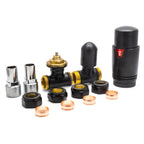 THERMOSTATIC TRV STRAIGHT RADIATOR VALVES 1/2" X 15MM LOCKSHIELD PACK (MATTE BLACK)