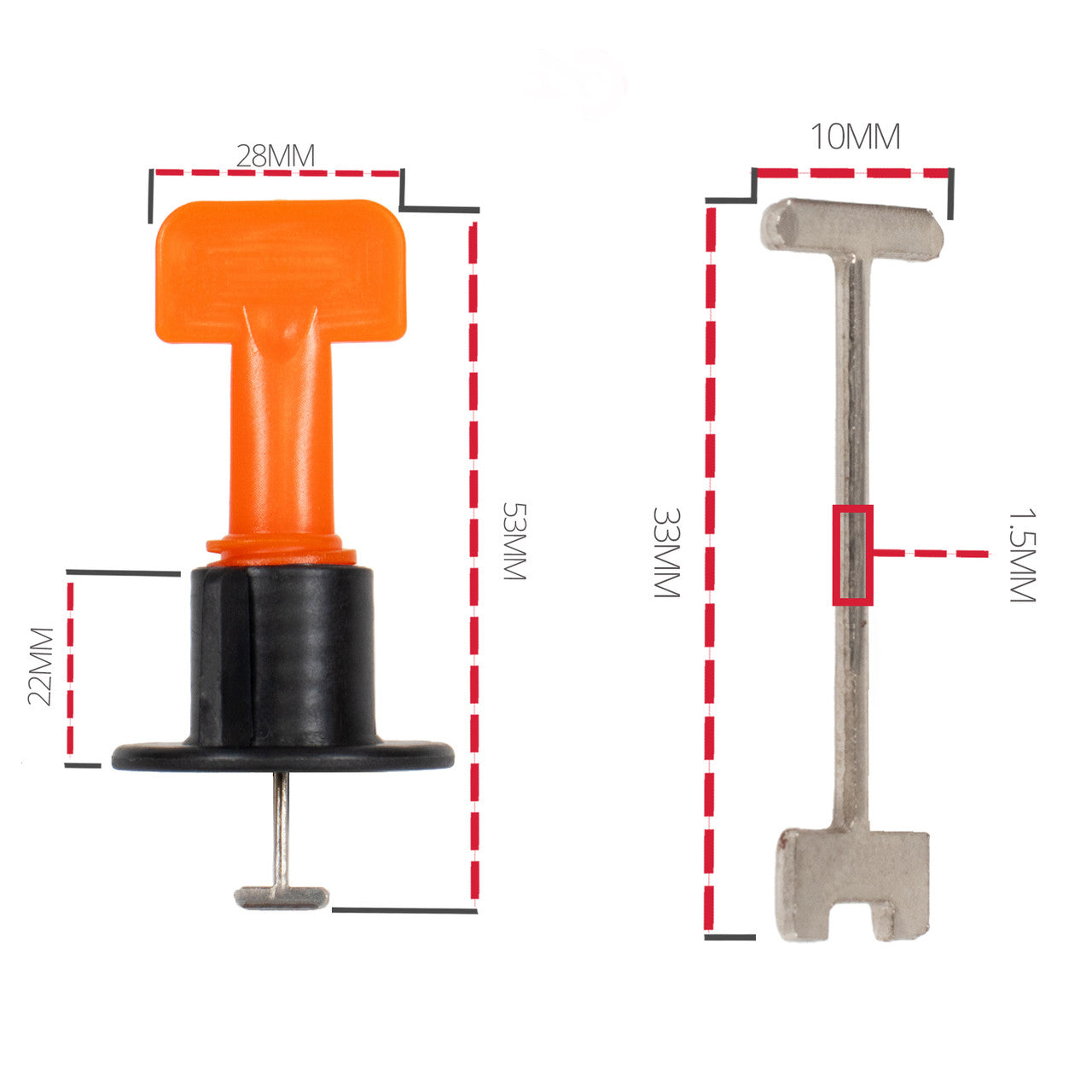 Ezheat Tile Leveling System (T-Lock) - Dimensions