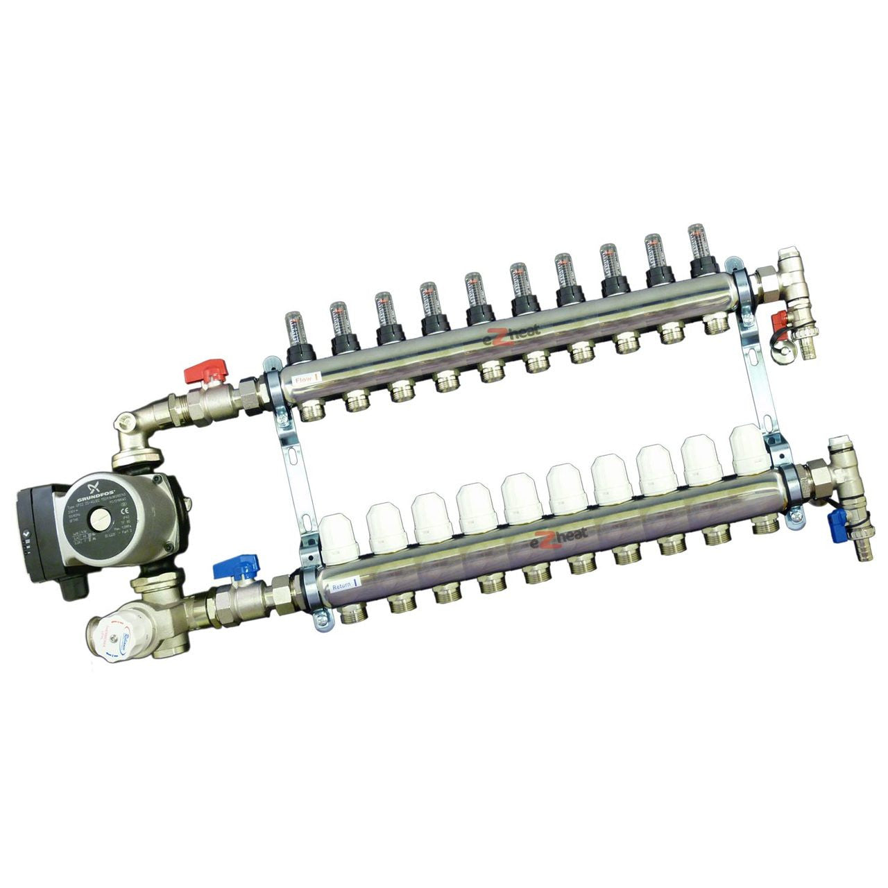 Stainless Steel 10 Port / 10 Loop Underfloor Heating Manifold c/w Ball Valves