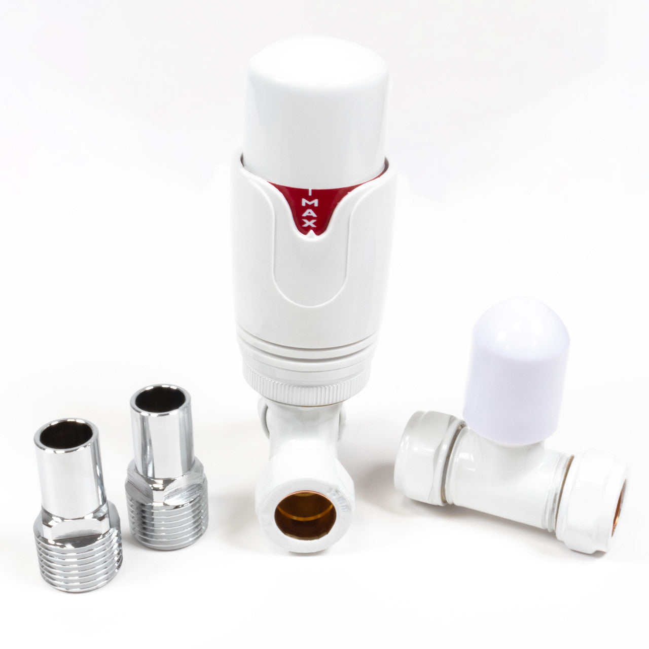 Thermostatic TRV Straight Radiator Valves 1/2" x 15mm Lockshield Pack (White)