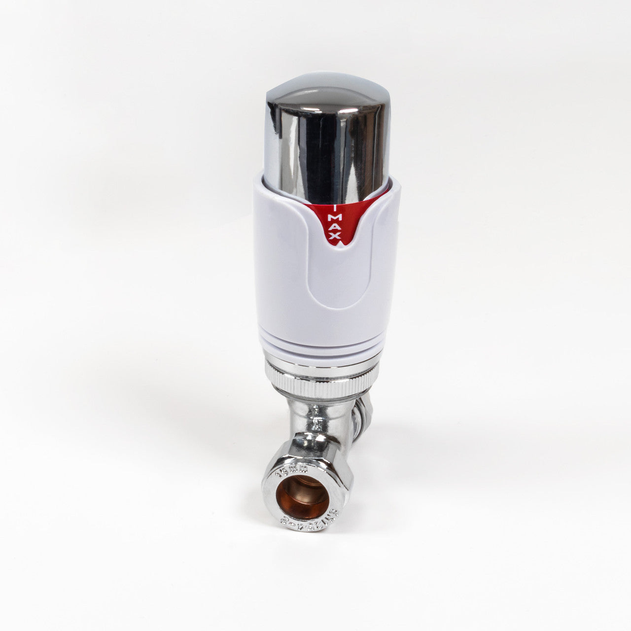 Thermostatic TRV Straight Radiator Valves 1/2" x 15mm Lockshield Pack (White Chrome)