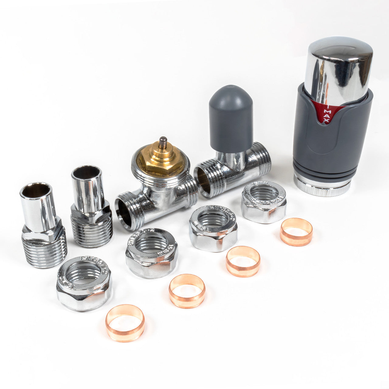 Thermostatic TRV Straight Radiator Valves 1/2" x 15mm Lockshield Pack (Slate Grey)