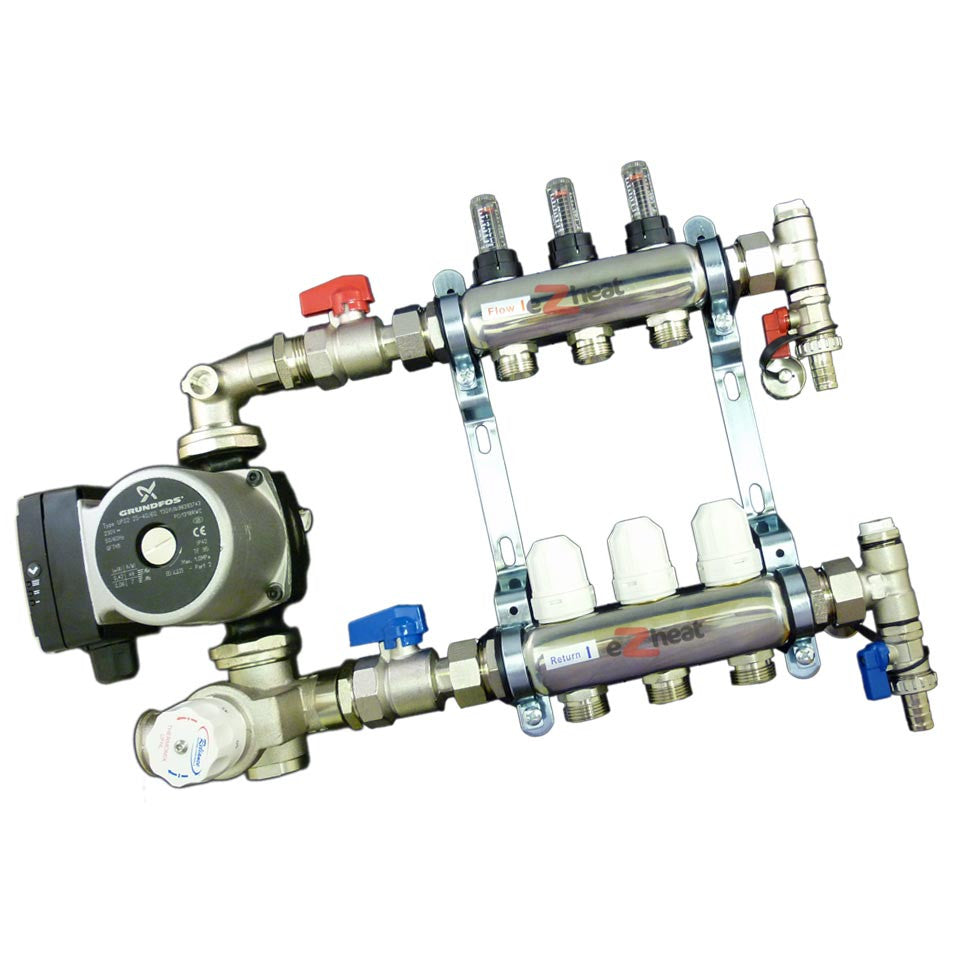 Stainless Steel 3 Port / 3 Loop Underfloor Heating Manifold c/w Ball Valves