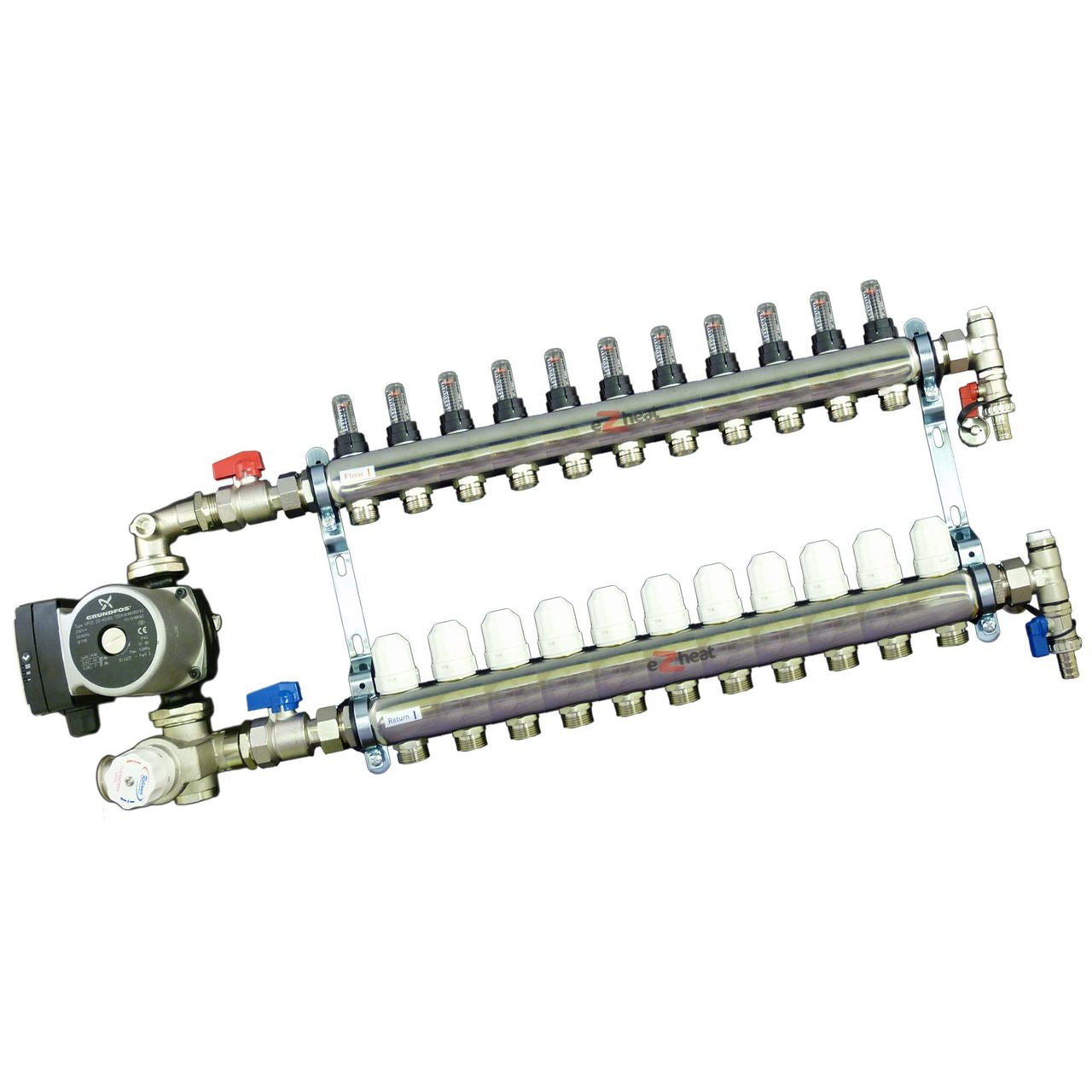 Stainless Steel 11 Port / 11 Loop Underfloor Heating Manifold c/w Ball Valves