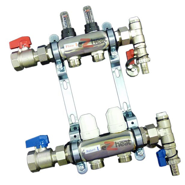 Stainless Steel 2 Port / 2 Loop Underfloor Heating Manifold c/w Ball Valves