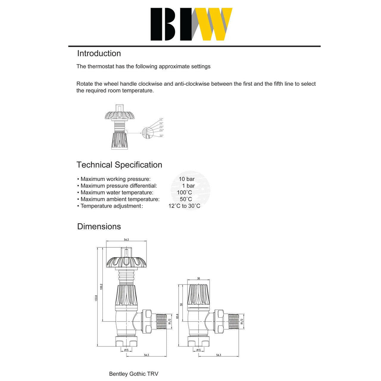 Bentley Traditional Angled Gothic 15 mm TRV & Lockshield Valve Set 15mm x 1/2"