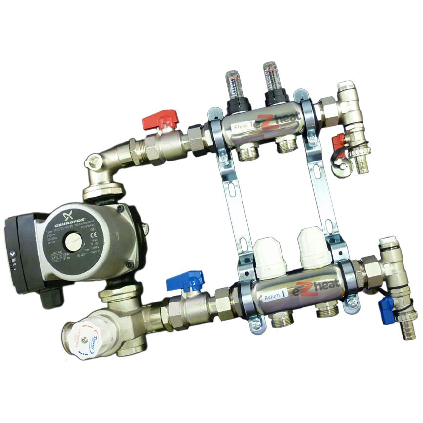 Stainless Steel 2 Port / 2 Loop Underfloor Heating Manifold c/w Ball Valves