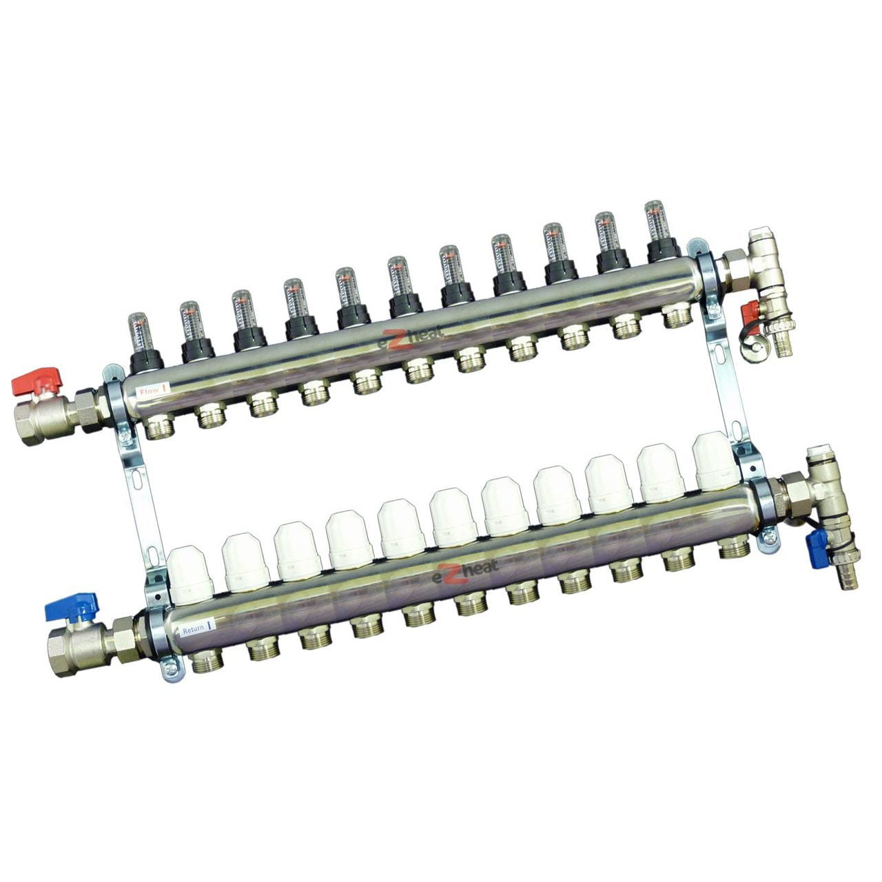 Stainless Steel 11 Port / 11 Loop Underfloor Heating Manifold c/w Ball Valves